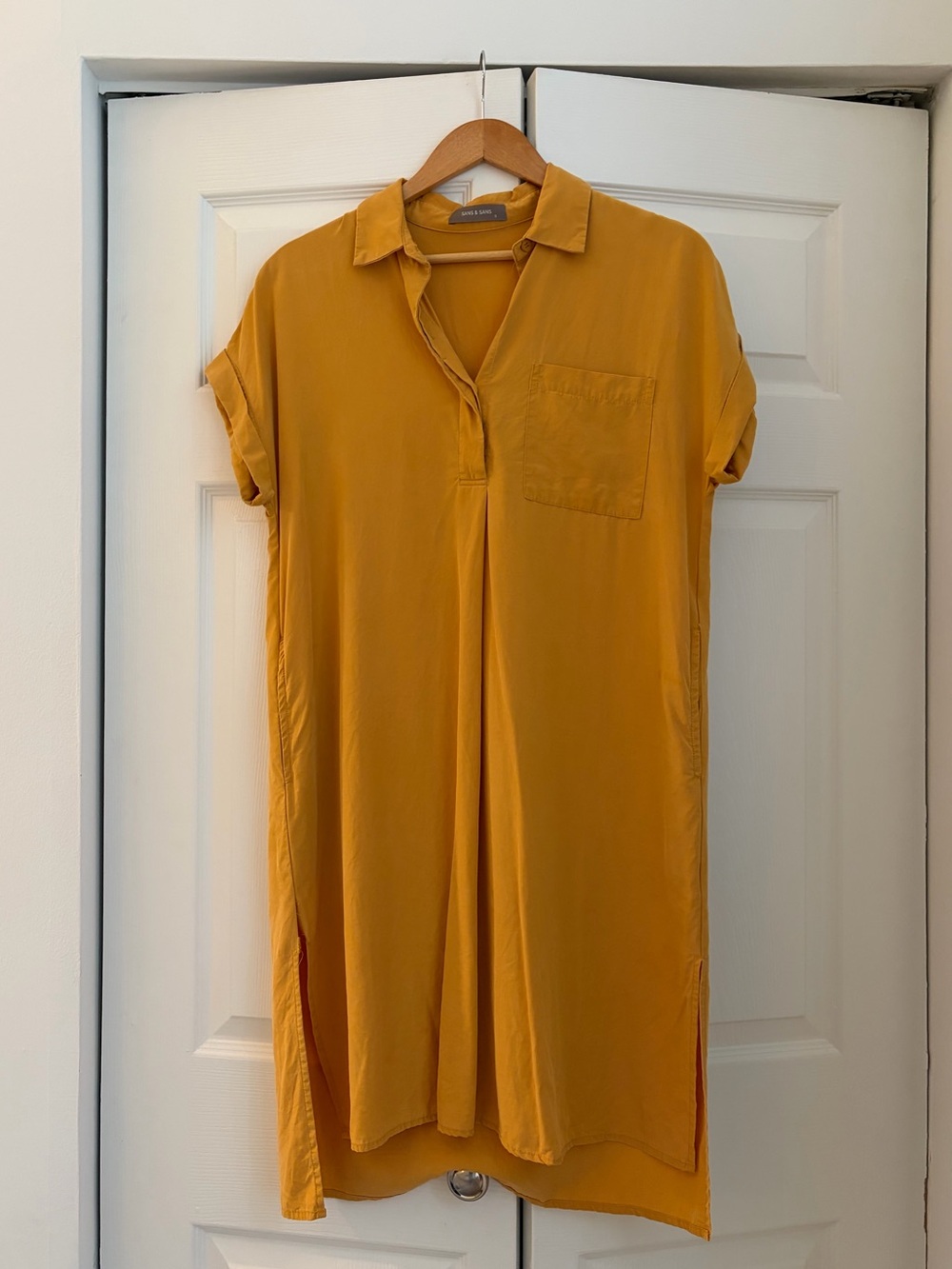 Relaxed Collared Mustard Yellow Shirt Dress